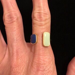 Gold Tone Fashion Jewelry Ring with Blue and Light Lime Faux Stones